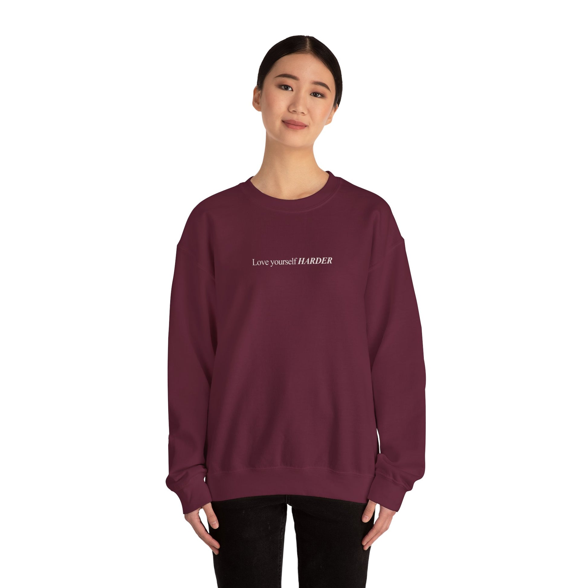 Love Yourself Harder Crewneck Sweatshirt — Self-Love Graphic Sweatshirt